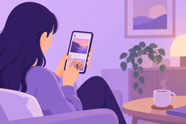 Eine Person, die auf einem Smartphone durch einen Social-Media-Feed scrollt