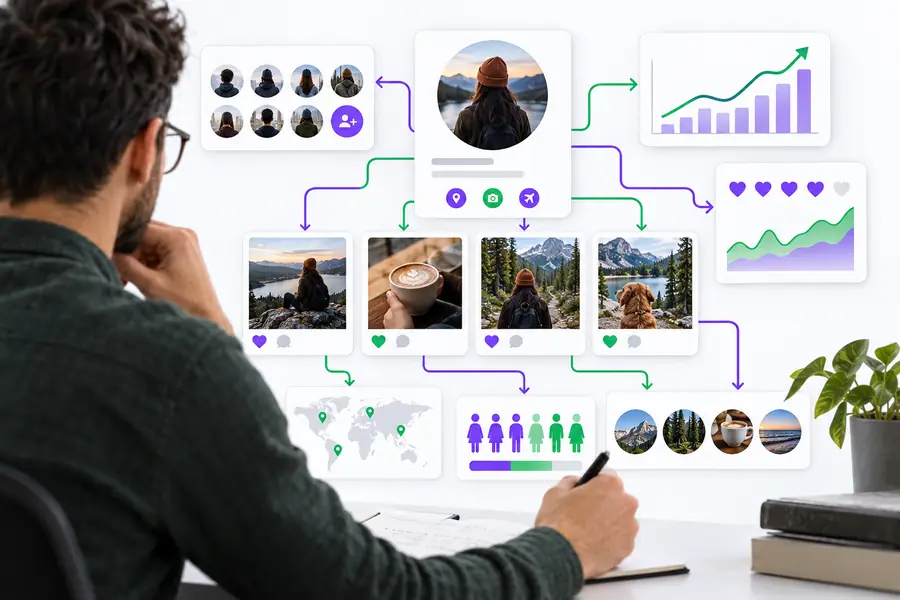 Illustration of reviewing a public social profile